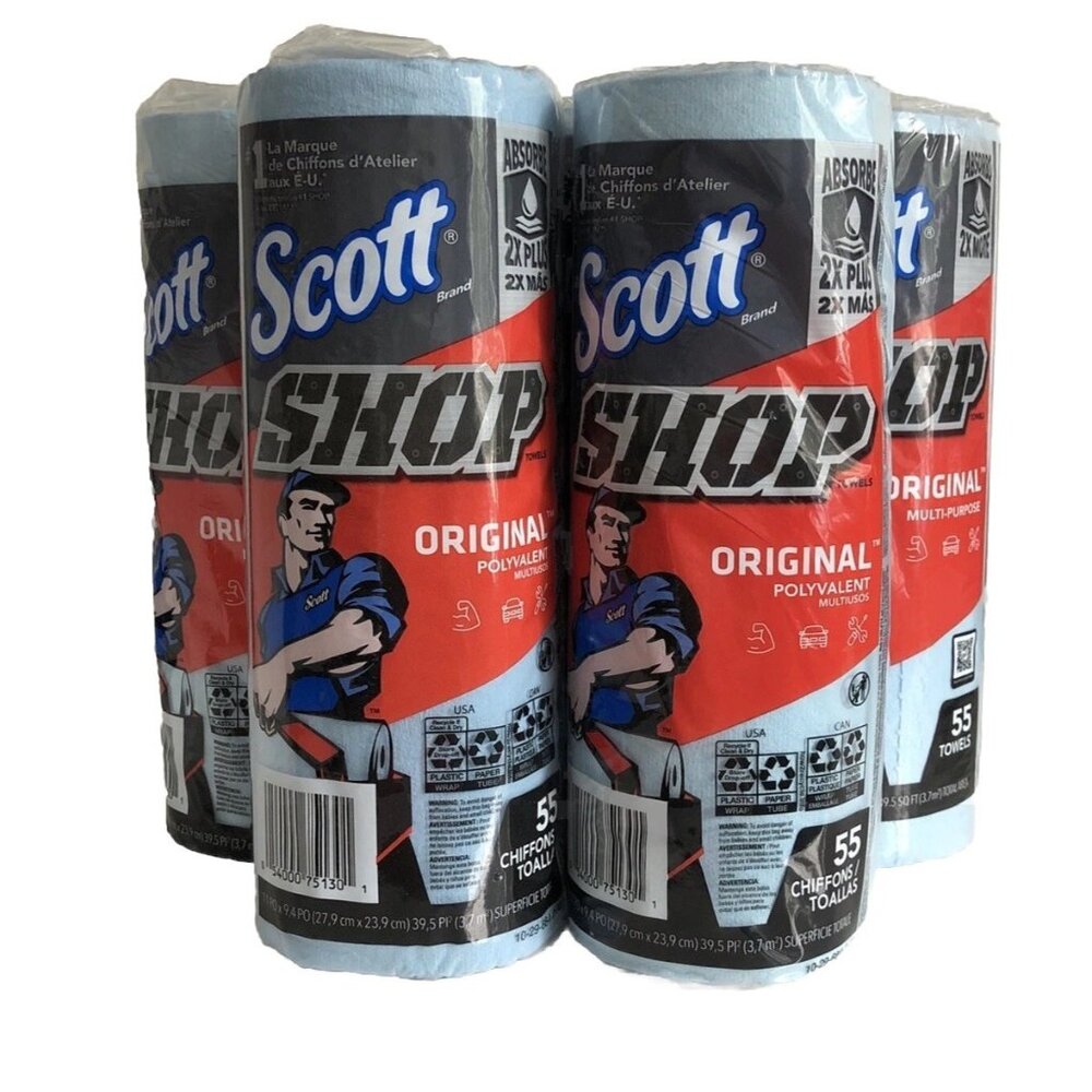 Scott Professional Shop Towels 5 Rolls – 55 Sheets Each, Multi-Purpose Blue Heav